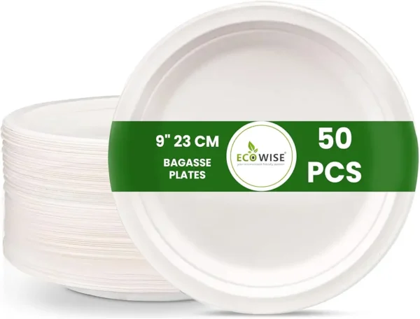 ECOWISE - Placas Biodegradables Extra Fuertes de 23 cm, 50 Unidades