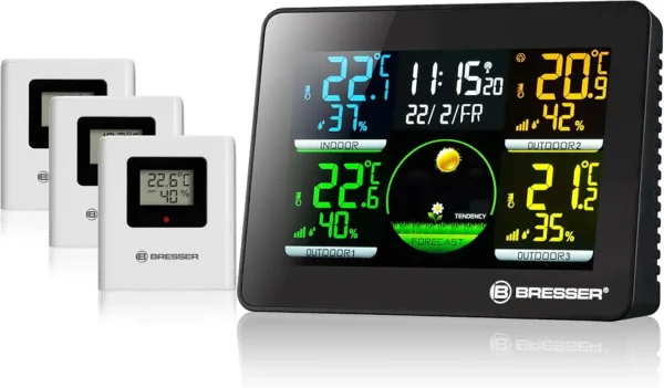 Bresser Quadro NLX: Termómetro/Higrómetro 3 Sensores, Negro