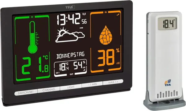 TFA Dostmann METEOchrome: Estación Meteorológica Inalámbrica con Pronóstico y Sensor Exterior